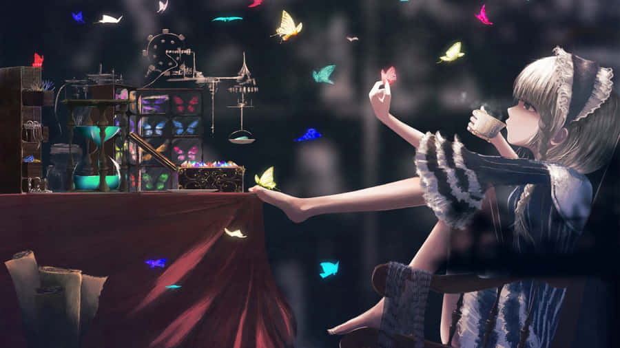 Goth Anime Girl With Butterflies Wallpaper