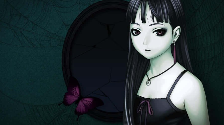 Goth Anime Girl With Butterfly Wallpaper