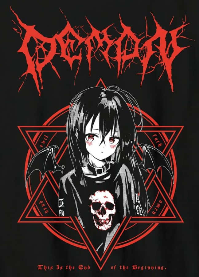 Goth Anime Girl With Demon Bat Wings Wallpaper