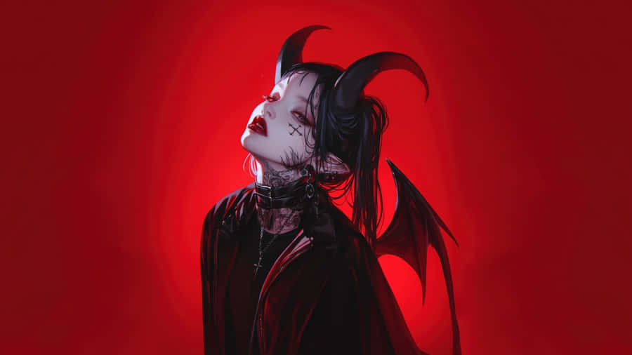 Goth Anime Girl With Demonic Wings Wallpaper