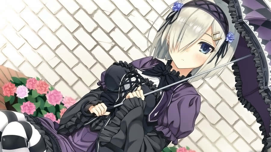 Goth Anime Girl With Parasol Wallpaper
