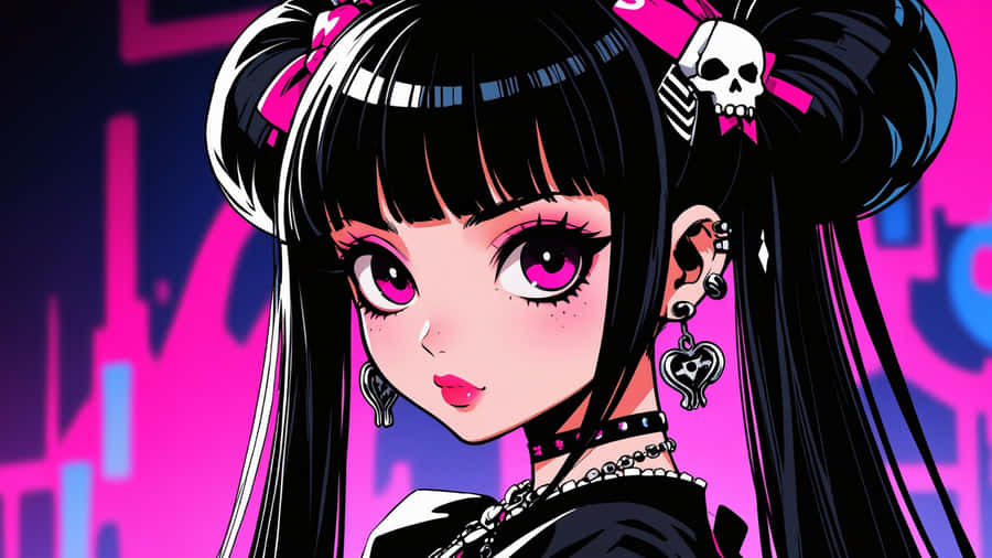 Goth Anime Girl With Pink Accents Wallpaper