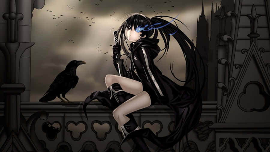 Goth Anime Girl With Raven Wallpaper