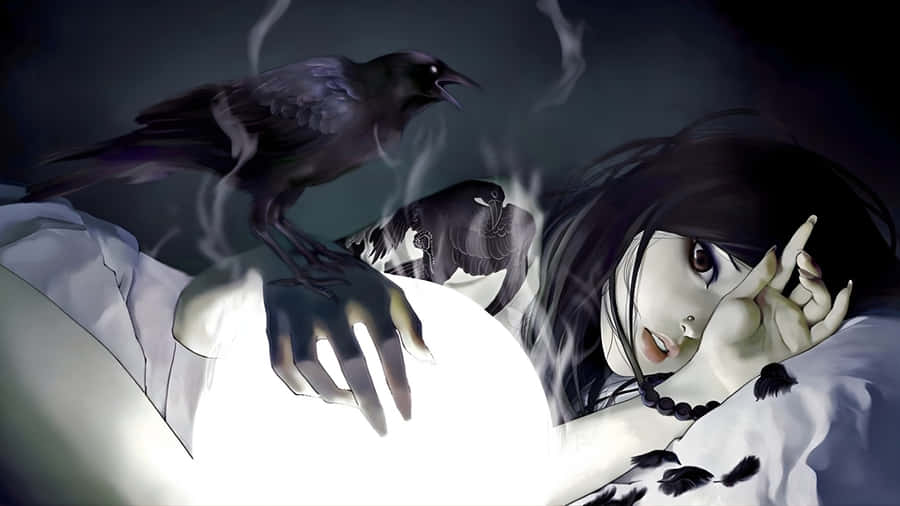 Goth Anime Girl With Raven Wallpaper