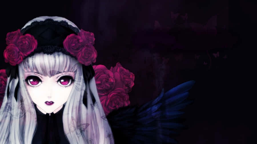 Goth Anime Girl With Roses Wallpaper