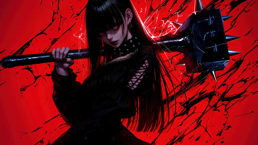 Goth Anime Girl With Spiked Mace Wallpaper