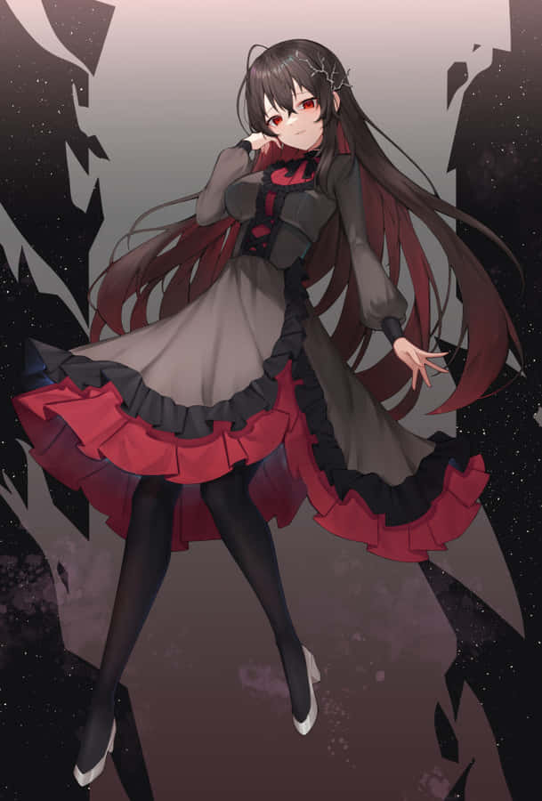 Goth Anime Girl With Striking Red Eyes Wallpaper