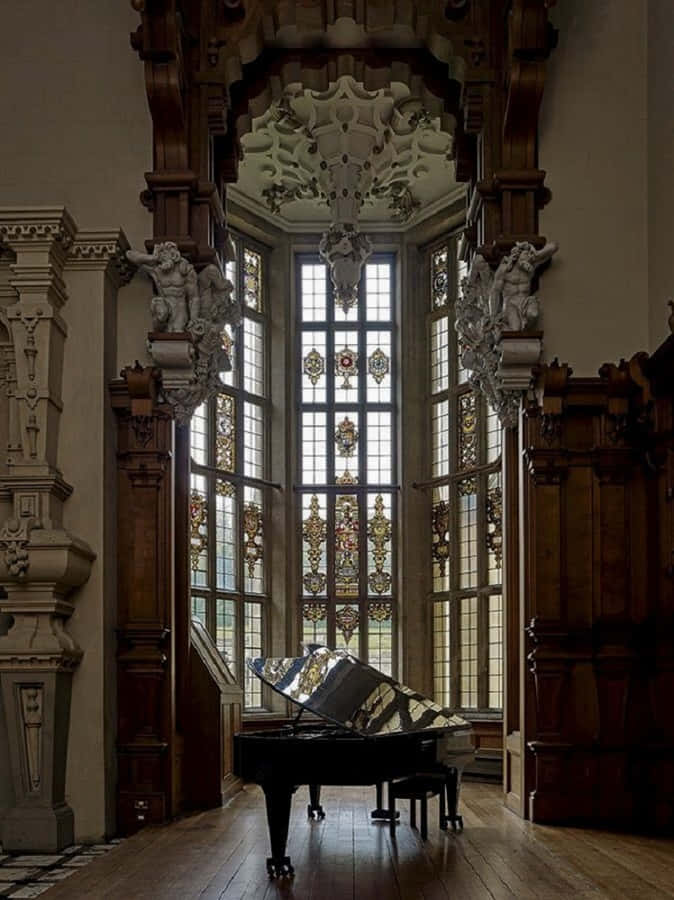 Grand Piano In Vintage Interior Wallpaper