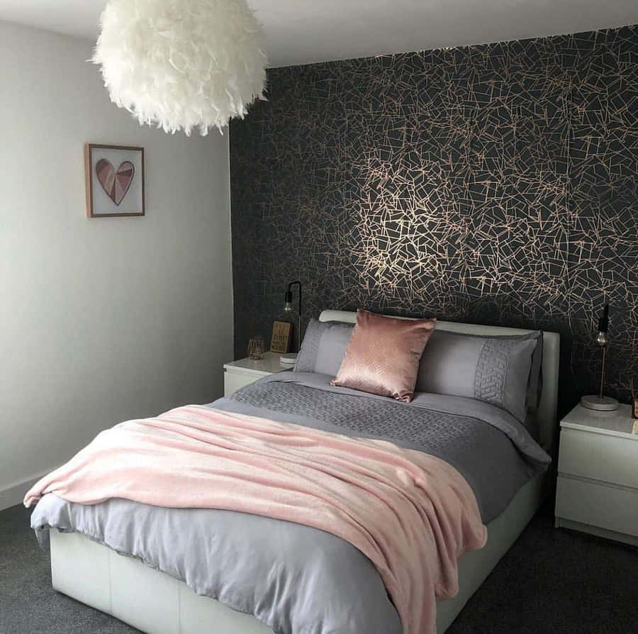 Gray Bed Black And Silver Wall Wallpaper