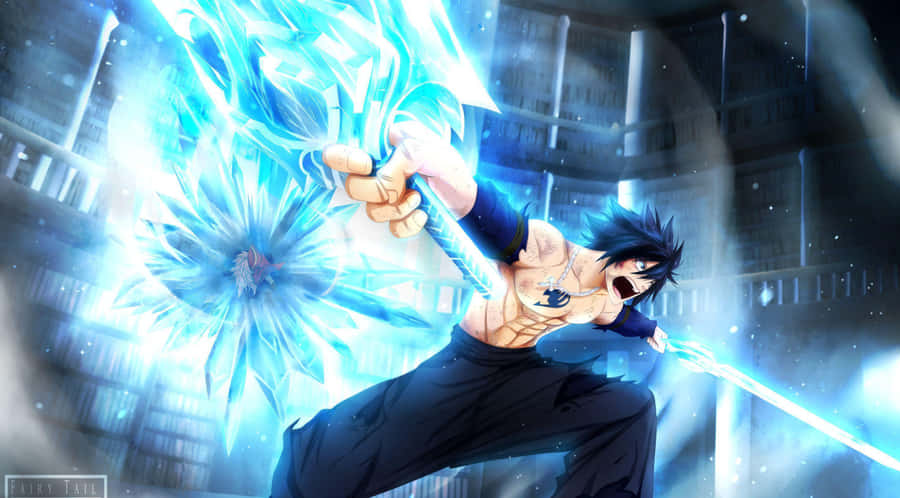 Gray Fullbuster Showcasing His Ice Magic Abilities Wallpaper