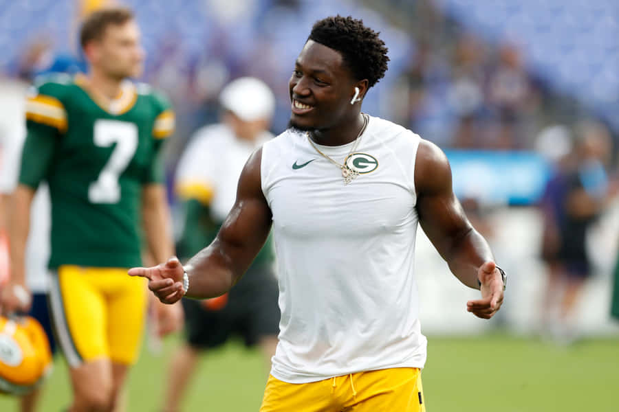 Green Bay Player Smiling During Warmup Wallpaper
