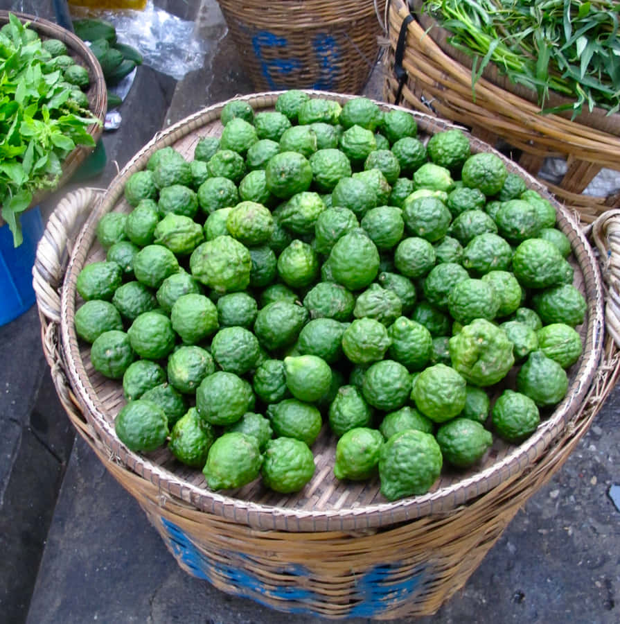 Green Citrus Kaffir Lime On The Basket Wallpaper