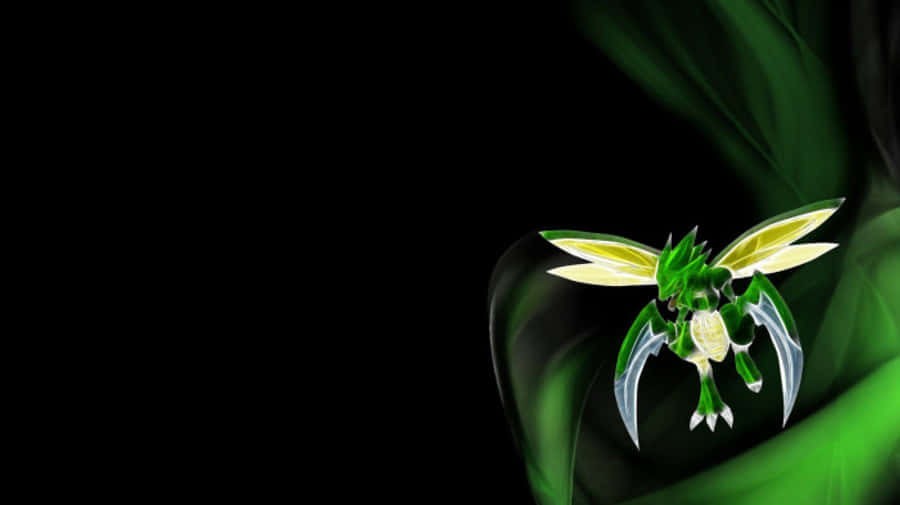 Green Glowing Flying Scyther Wallpaper