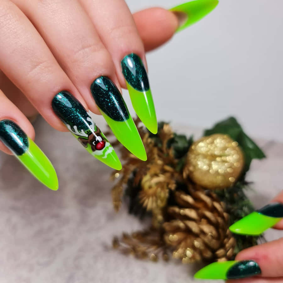Green Gothic Stiletto Nails Art Wallpaper