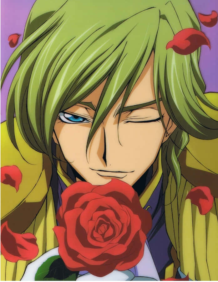 Green Haired Anime Characterwith Red Rose Wallpaper