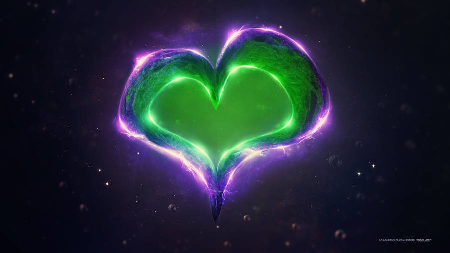 Green Heart Purple Line Wallpaper
