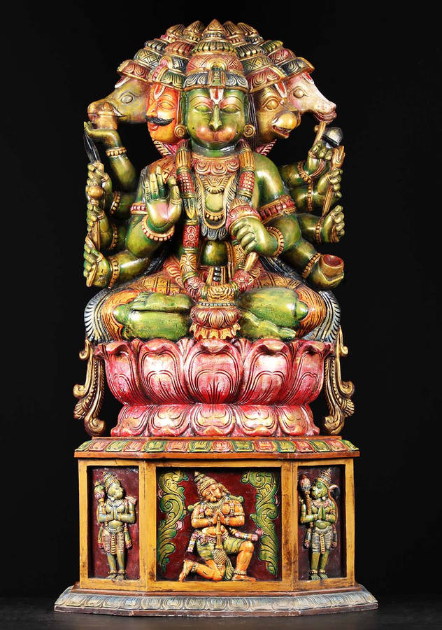 Green Lord Hanuman 3d Heads Figure Wallpaper