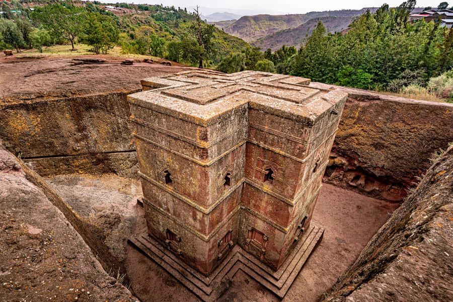 Green Mountains Behind Lalibela's St. George Church Wallpaper