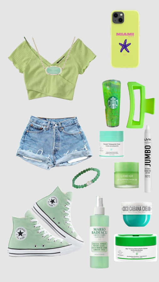 Green Preppy Style Essentials Wallpaper