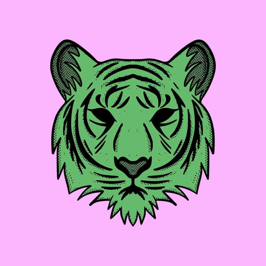 Green Tiger Illustration_ Pink Background Wallpaper