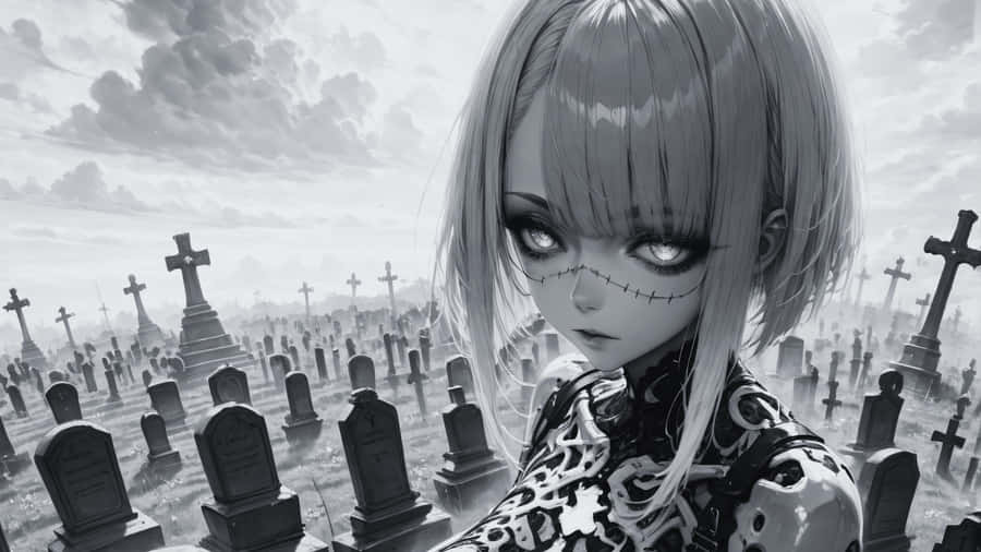 Grey Anime Cemetery Scene Wallpaper