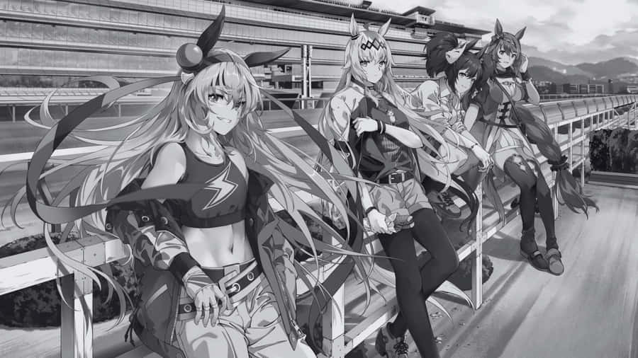 Grey Anime Characters Sitting Wallpaper