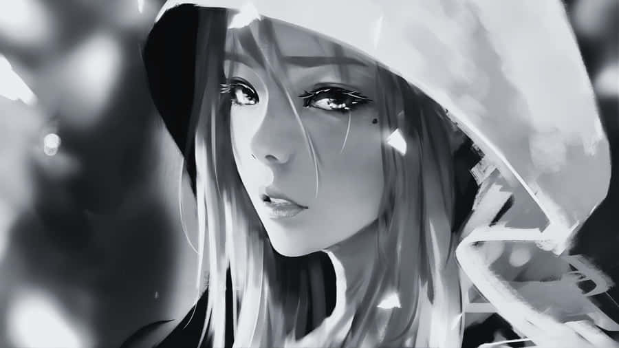 Grey Anime Girl Portrait Wallpaper