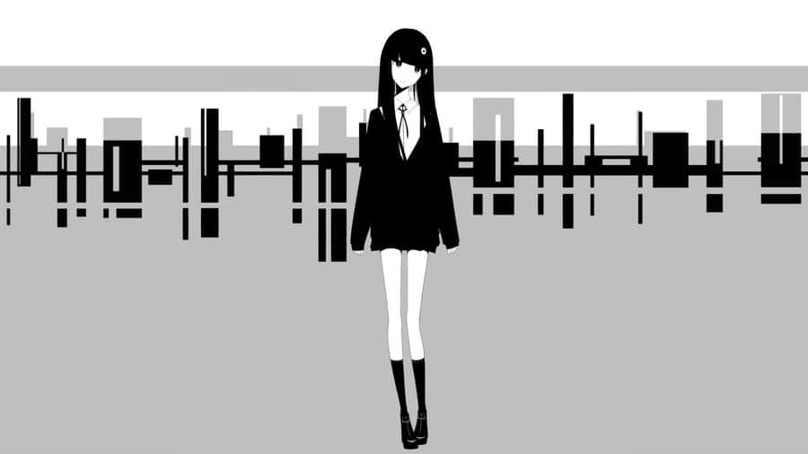 Grey Anime Girl Standing Wallpaper