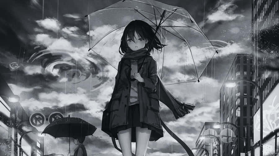 Grey Anime Girl Umbrella Wallpaper