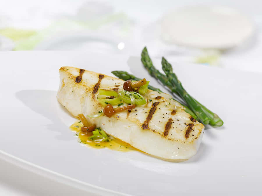 Grilled Halibut Steak Plating Wallpaper