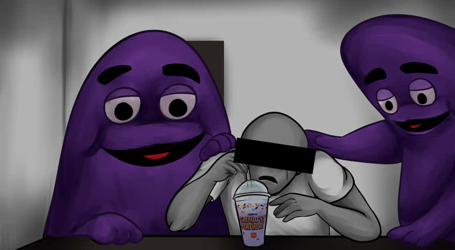 Grimacing_ Characters_with_ Distressed_ Person Wallpaper