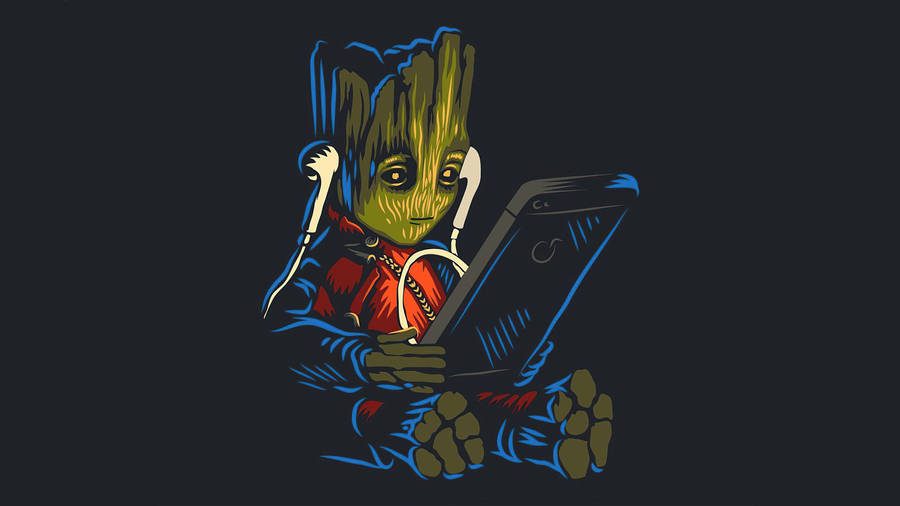 Groot Listening To Music Wallpaper