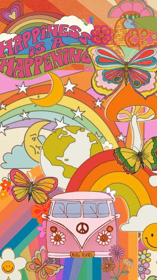 Groovy Happiness Aesthetic Vanand Butterflies Wallpaper