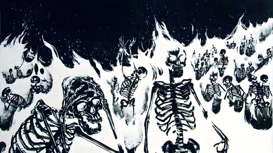 Grunge Goth Skeleton Flames Wallpaper