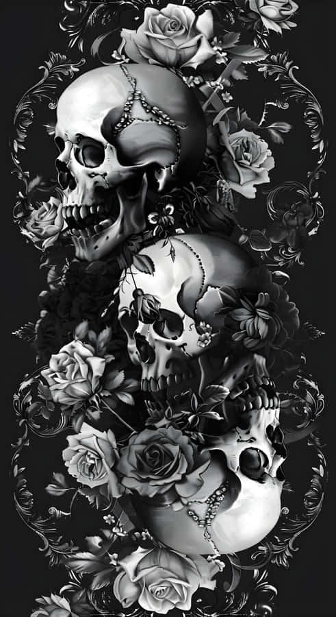 Grunge Goth Skull Roses Wallpaper