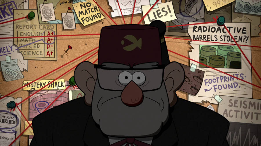 Grunkle Stan In Investigation Room Wallpaper