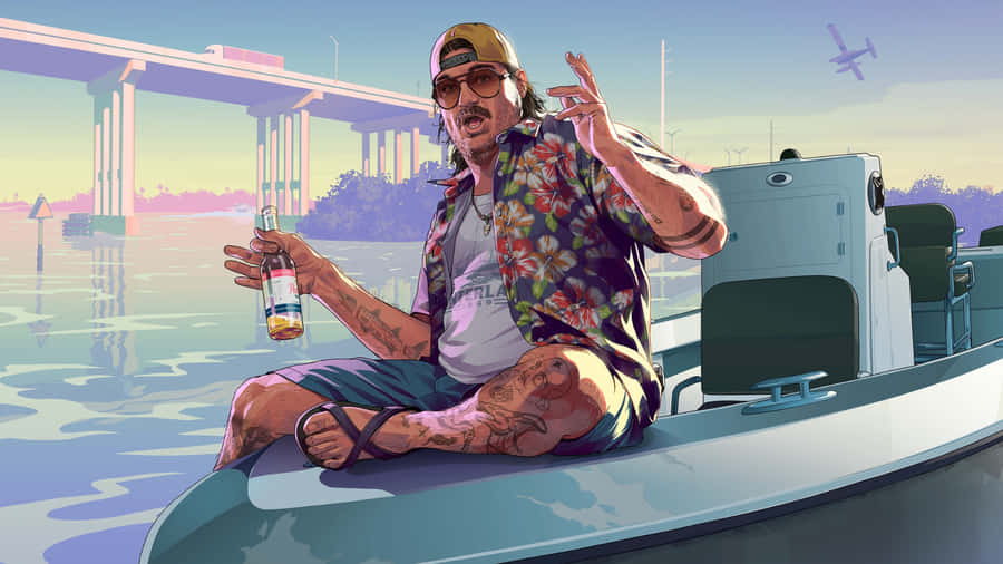 Gta 6 Character On Boat Wallpaper