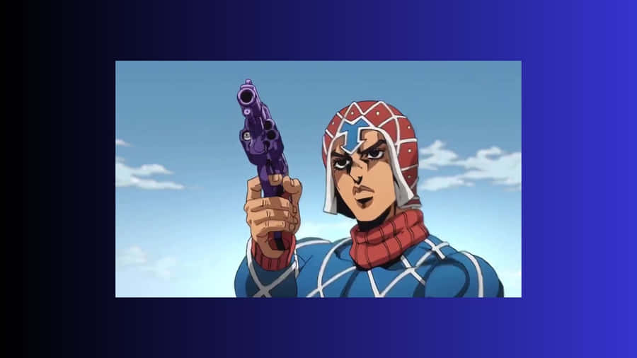 Guido Mista Showcasing His Iconic Revolver In A Vivid Jojo's Bizarre Adventure Wallpaper Wallpaper