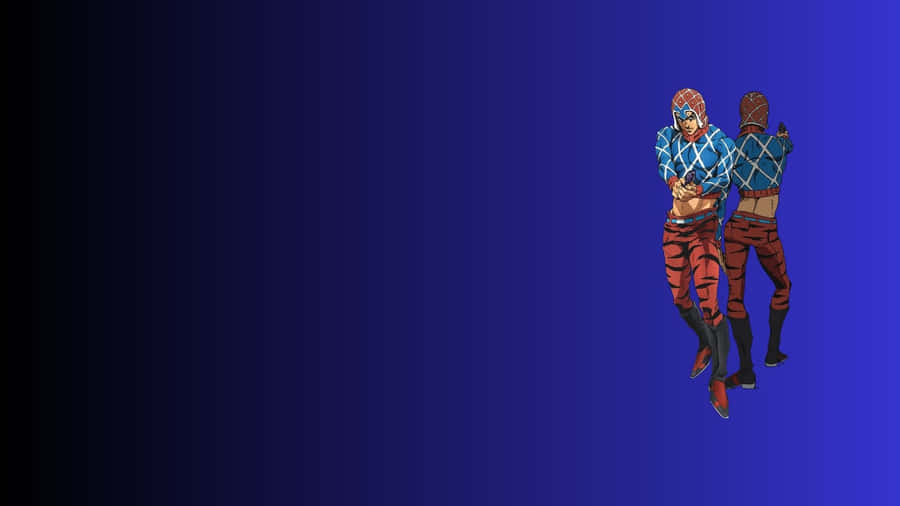 Guido Mista, The Sharpshooter From Jojo's Bizarre Adventure, Posing With His Multi-barreled Revolver And Stand, Sex Pistols. Wallpaper