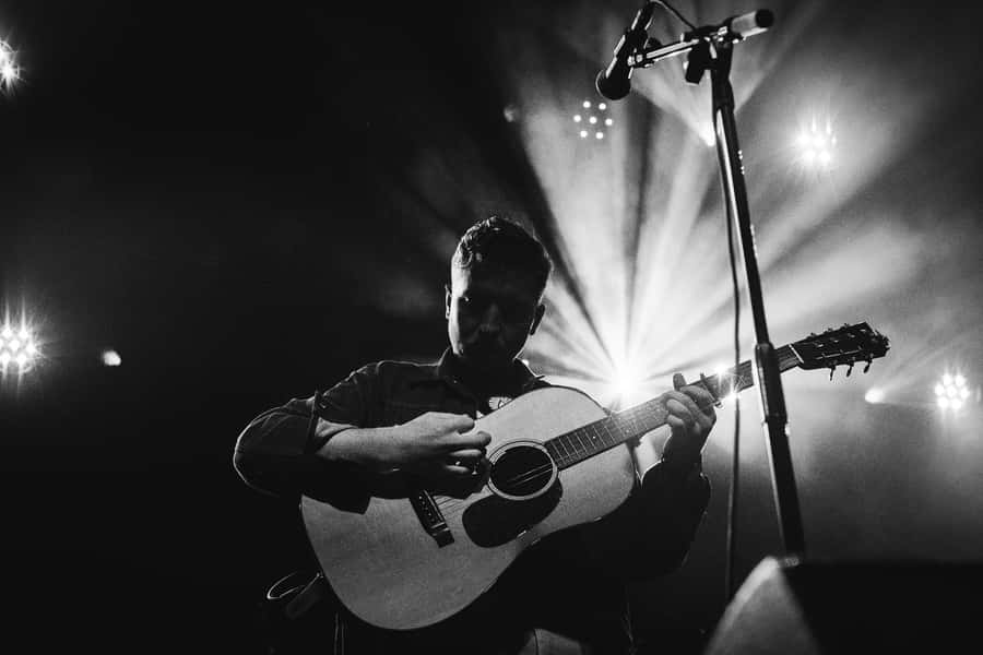 Guitarist Stage Lights Monochrome Wallpaper