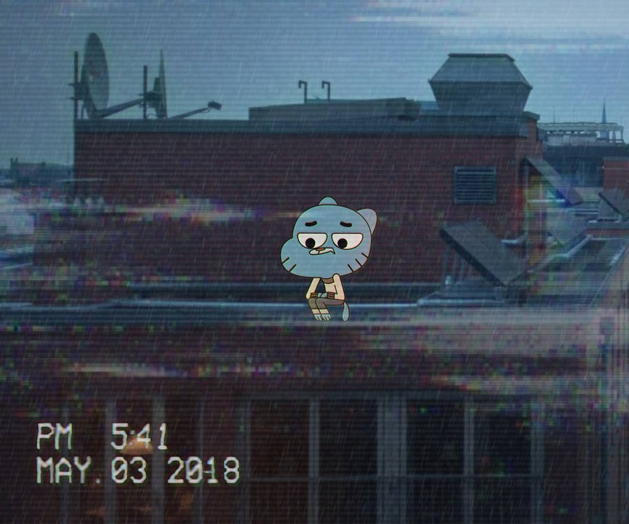 Gumball Sitting Down Aesthetic Wallpaper