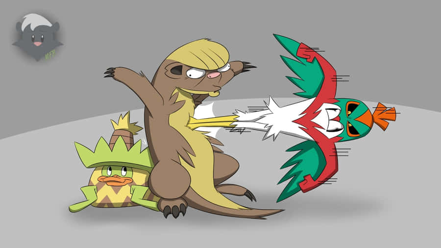 Gumshoos, Hawlucha, And Ludicolo Wallpaper