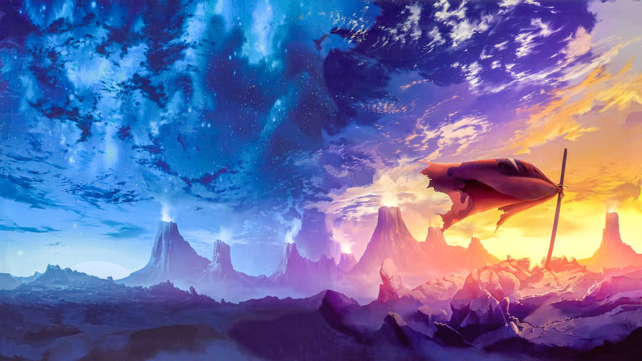 Gurren Lagann 4k Volcanoes Scenery Wallpaper