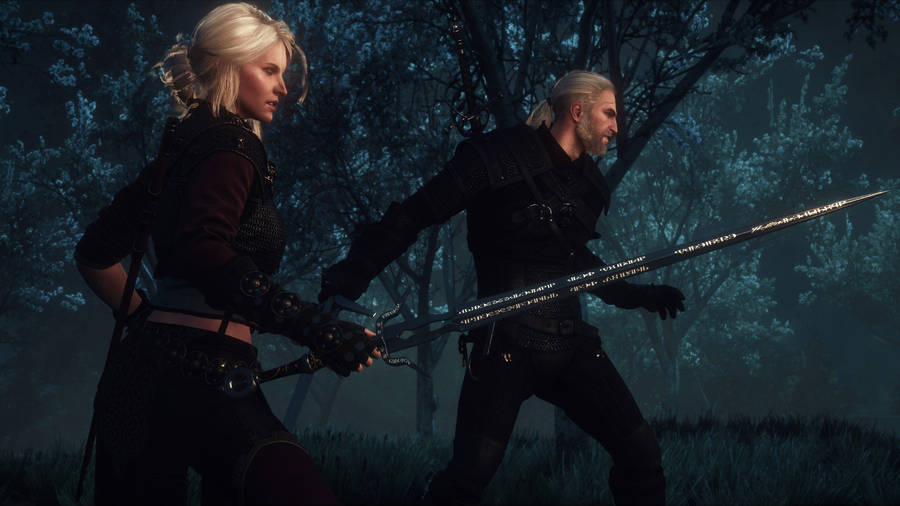 Gwent And Gerelt Together In Dark Forest. Wallpaper