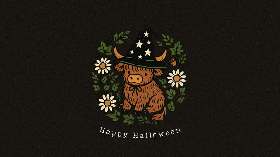Halloween Cow Witch Hat Wallpaper