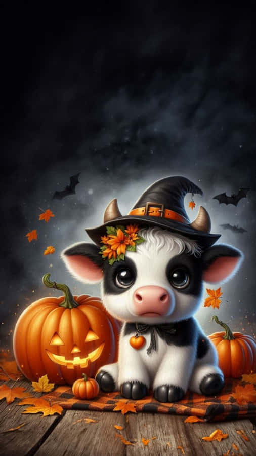 Halloween Cow With Pumpkin Wallpaper
