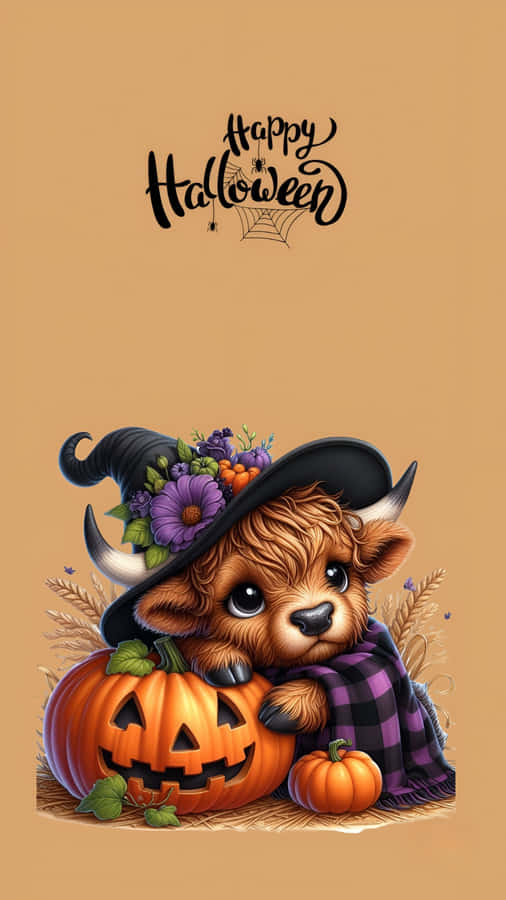 Halloween Cow With Pumpkin Wallpaper