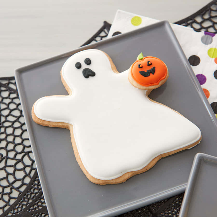 Halloween Ghostand Pumpkin Cookie Wallpaper