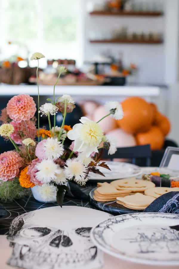 Halloween Preparation Kitchen Scene Wallpaper
