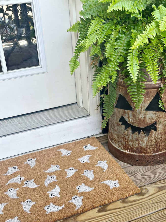 Halloween Theme Door Matand Planter Wallpaper